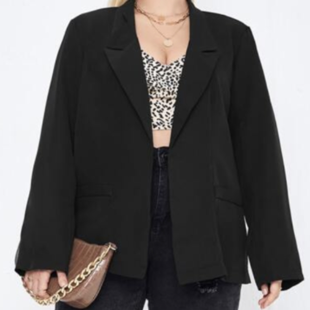 Plus Lapel Neck Single Button Blazer